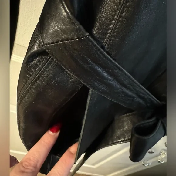 Wilsons Leather Vintage 90s Maxima Jacket Tie Belt Cinch Waist Button Up Collar - Picture 4 of 16